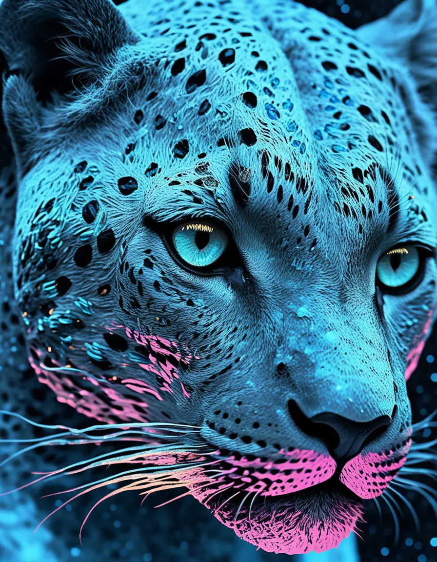 Primo piano di un leopardo ombré con occhi luminosi nello spazio