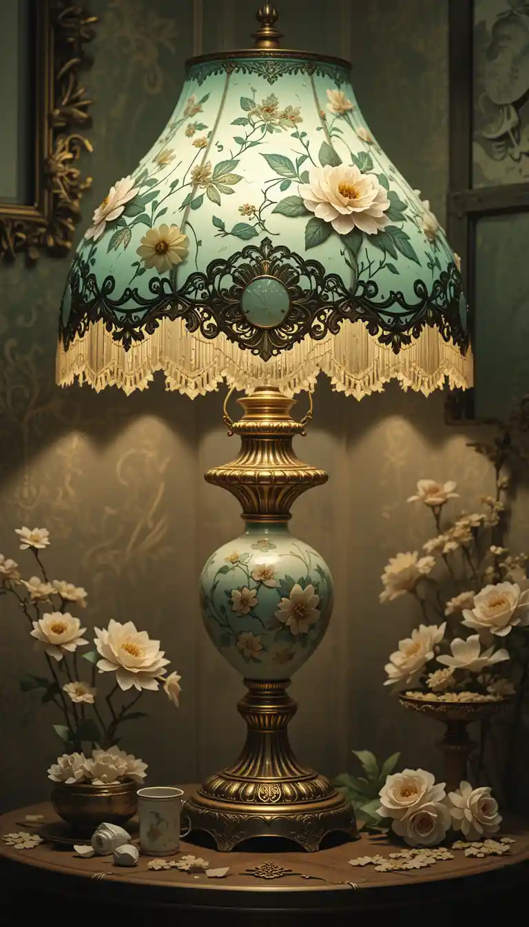 Design d’illustration numérique de lampe ancienne florale romantique