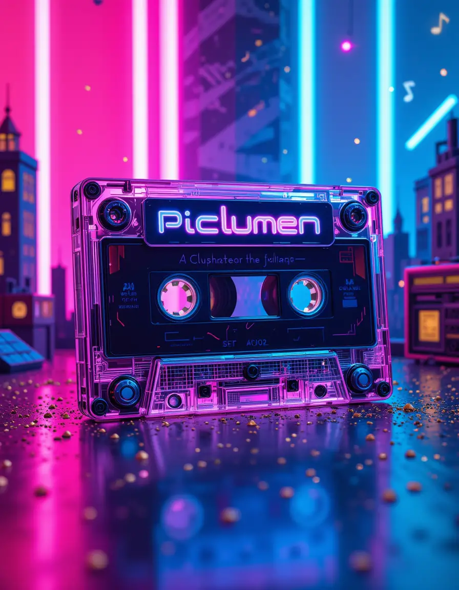 Cassette rétro au design futuriste néon des années 80