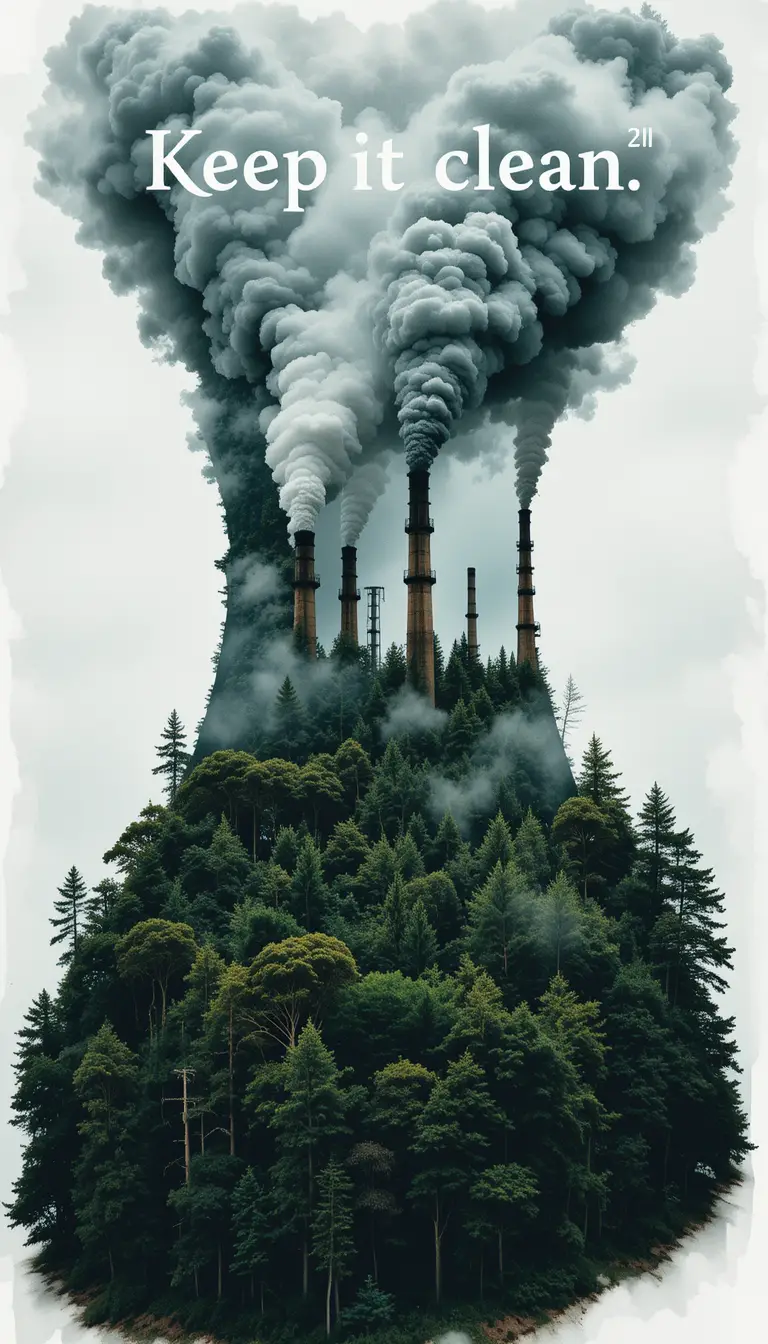 Centrale électrique en double exposition formée par une forêt vierge