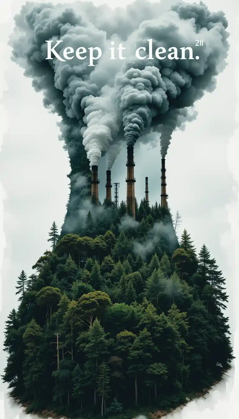 Central eléctrica en doble exposición formada por selva virgen