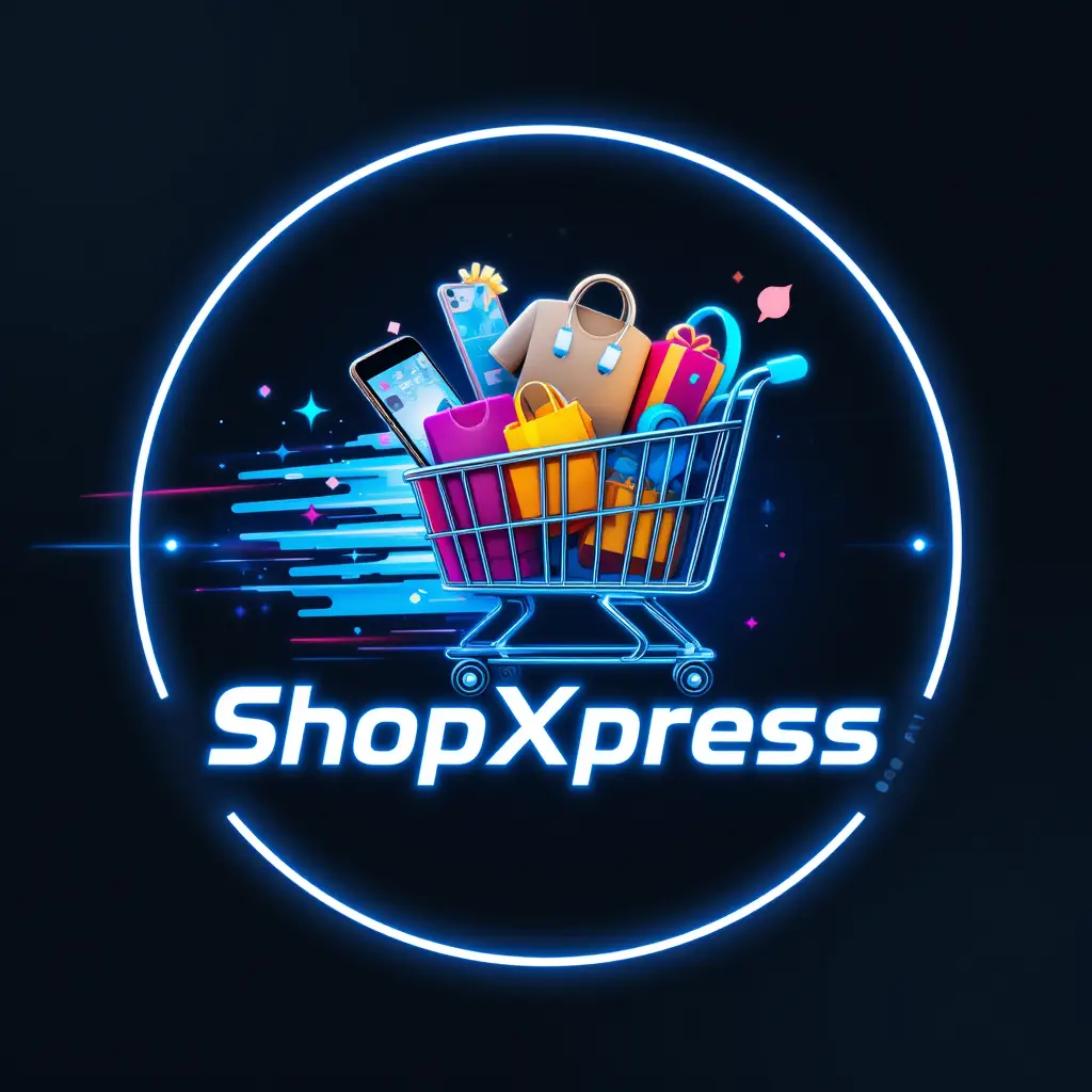 Schnelles Einkaufswagen-Logo mit Neon-Glow für ShopXpress