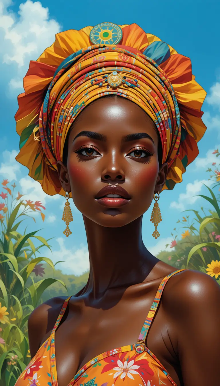 Colorful summer portrait of an african woman in sunlight