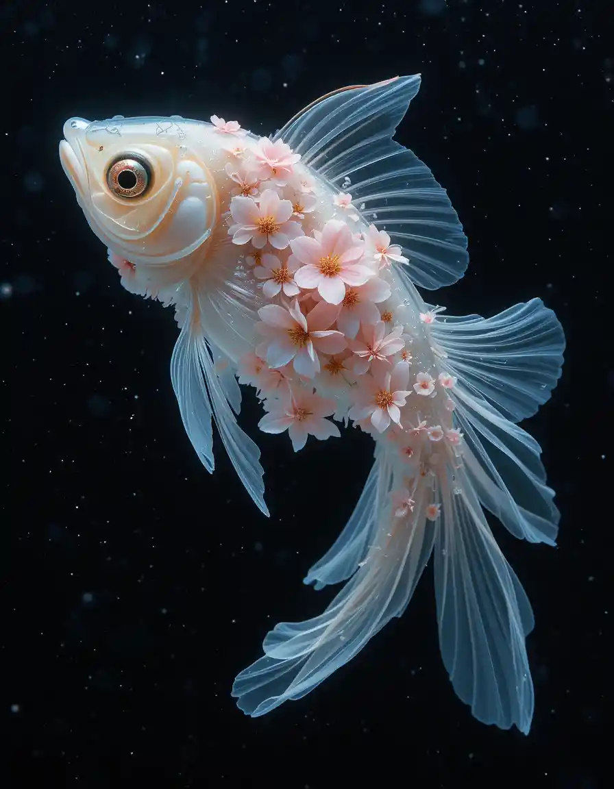 深色亮粉背景上的透明花魚