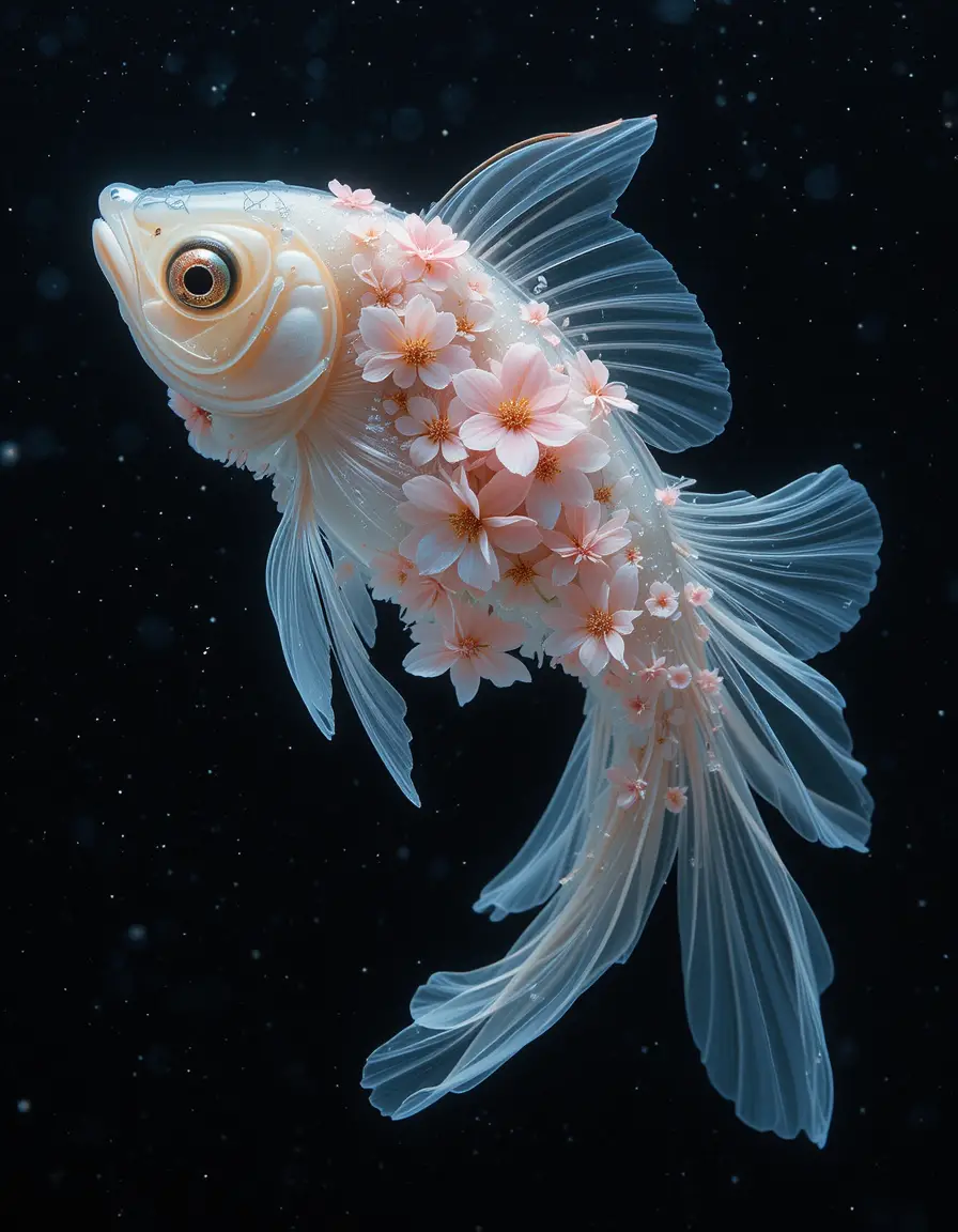 深色亮粉背景上的透明花魚