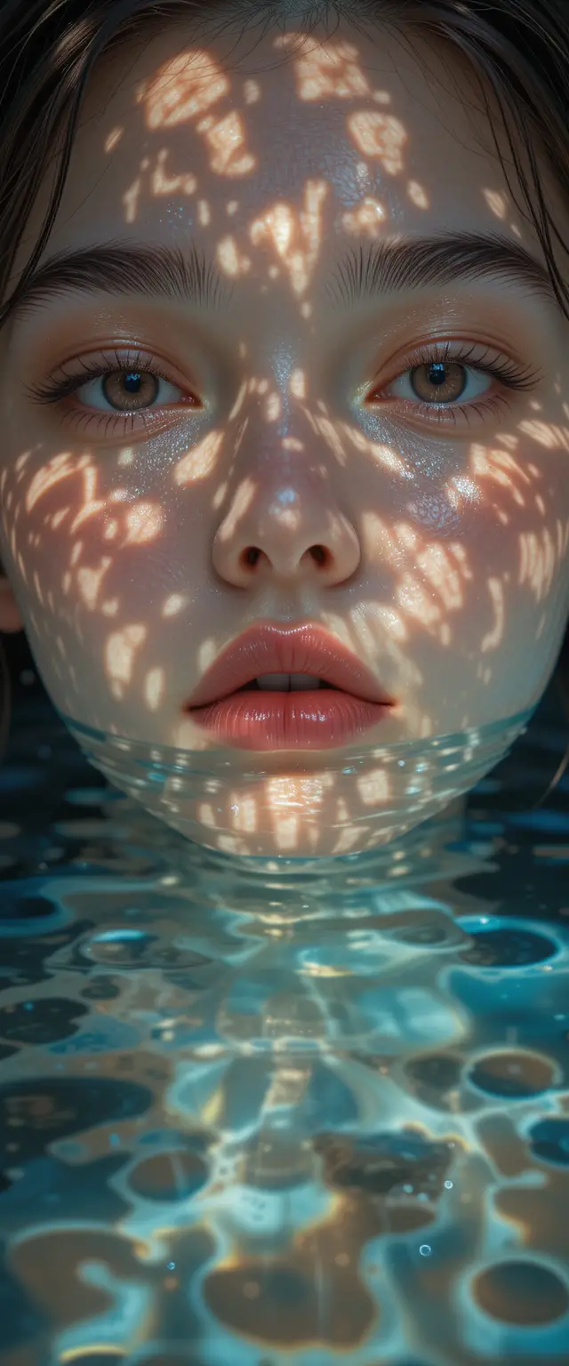 Water caustics dancing across the face of a beautiful girl