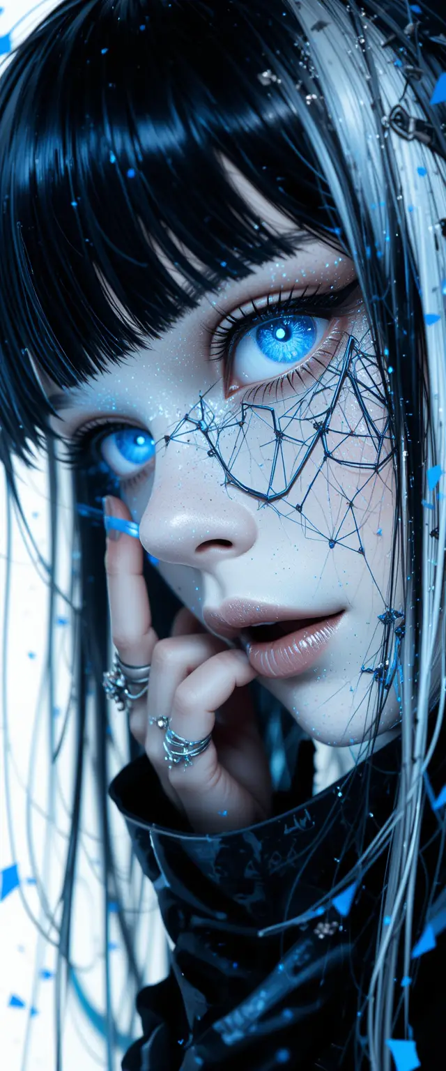 Femme d’anime en mode gothique avec des yeux bleus intenses