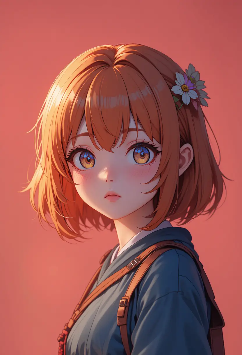 シンプルでカラフルな背景の幻想的なアニメ少女