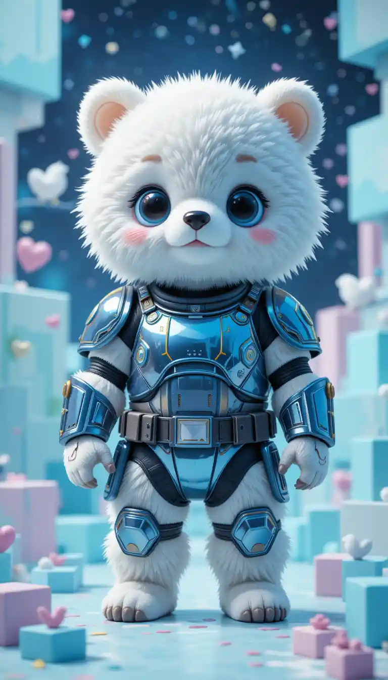 Cute armored white bear in a colorful galaxy world