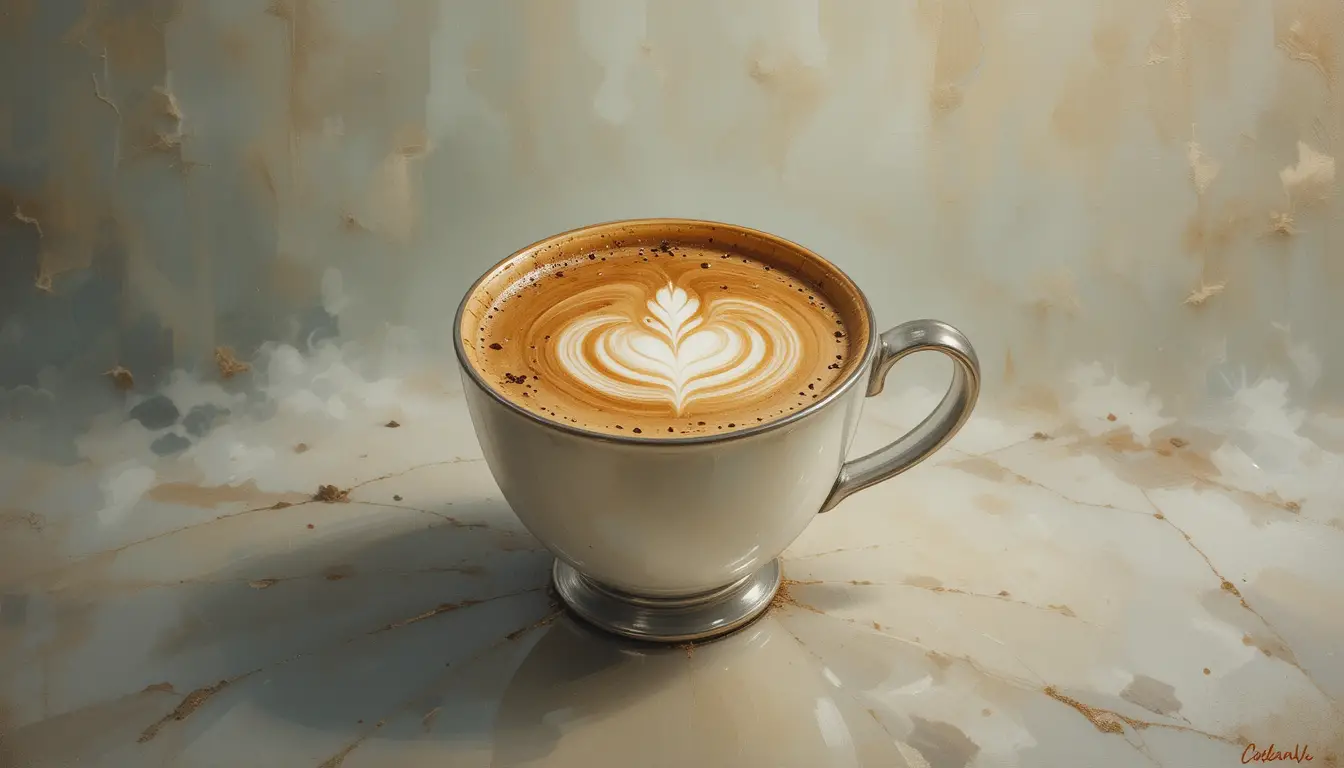 幻想的な背景のカフェラテのアート風油絵