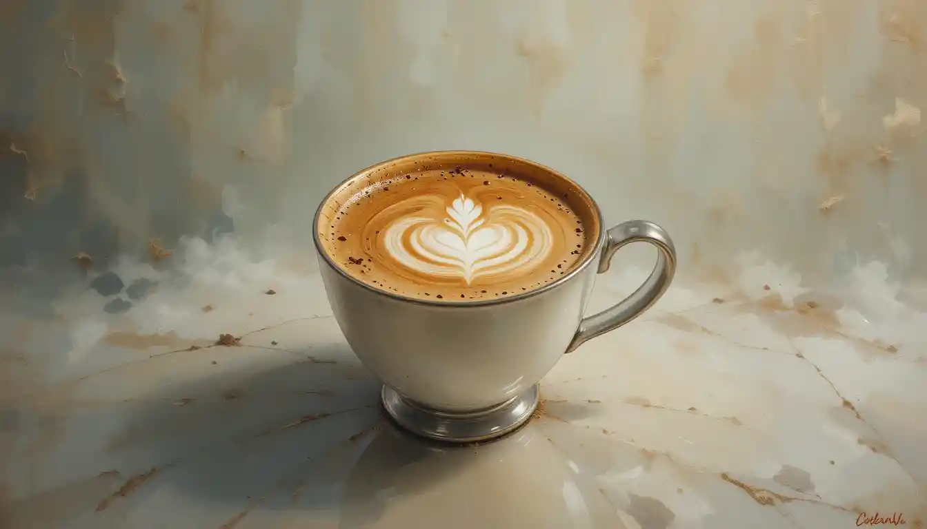 幻想的な背景のカフェラテのアート風油絵