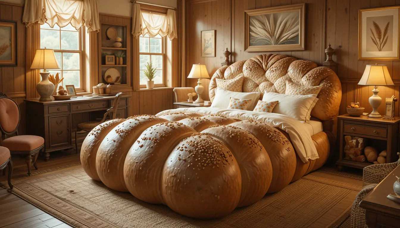 Chambre cosy avec lit en pain géant et déco rustique