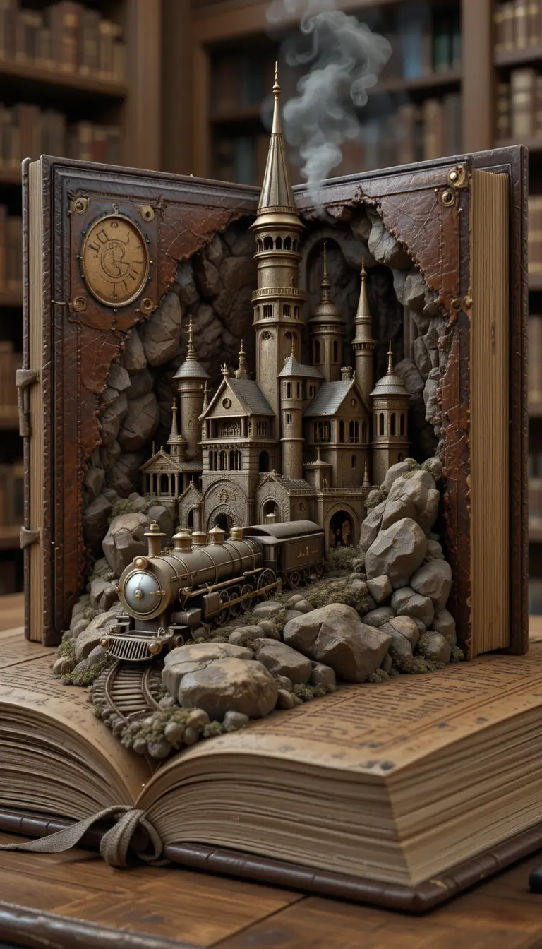 Steampunk-Lederbuch mit Schloss und Dampflok