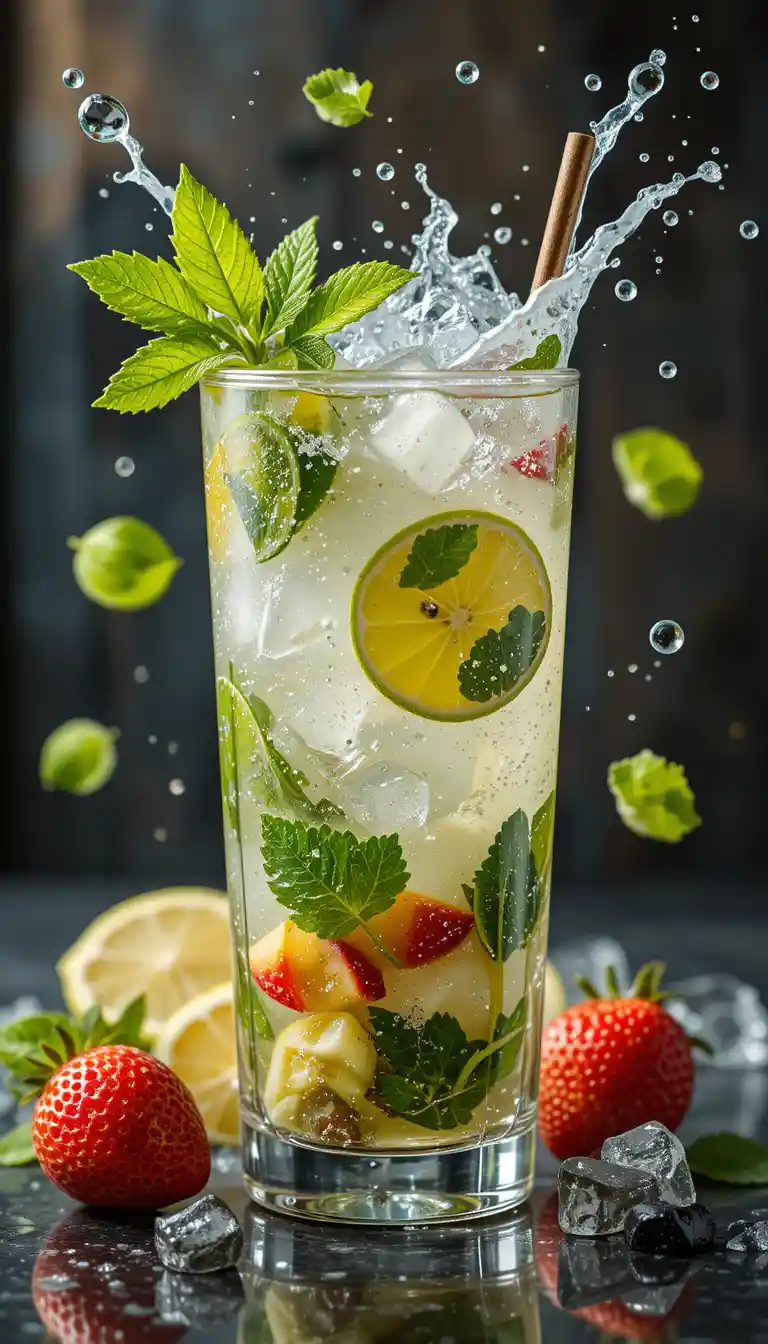 Refrescante cóctel de mojito veraniego con salpicaduras de agua helada