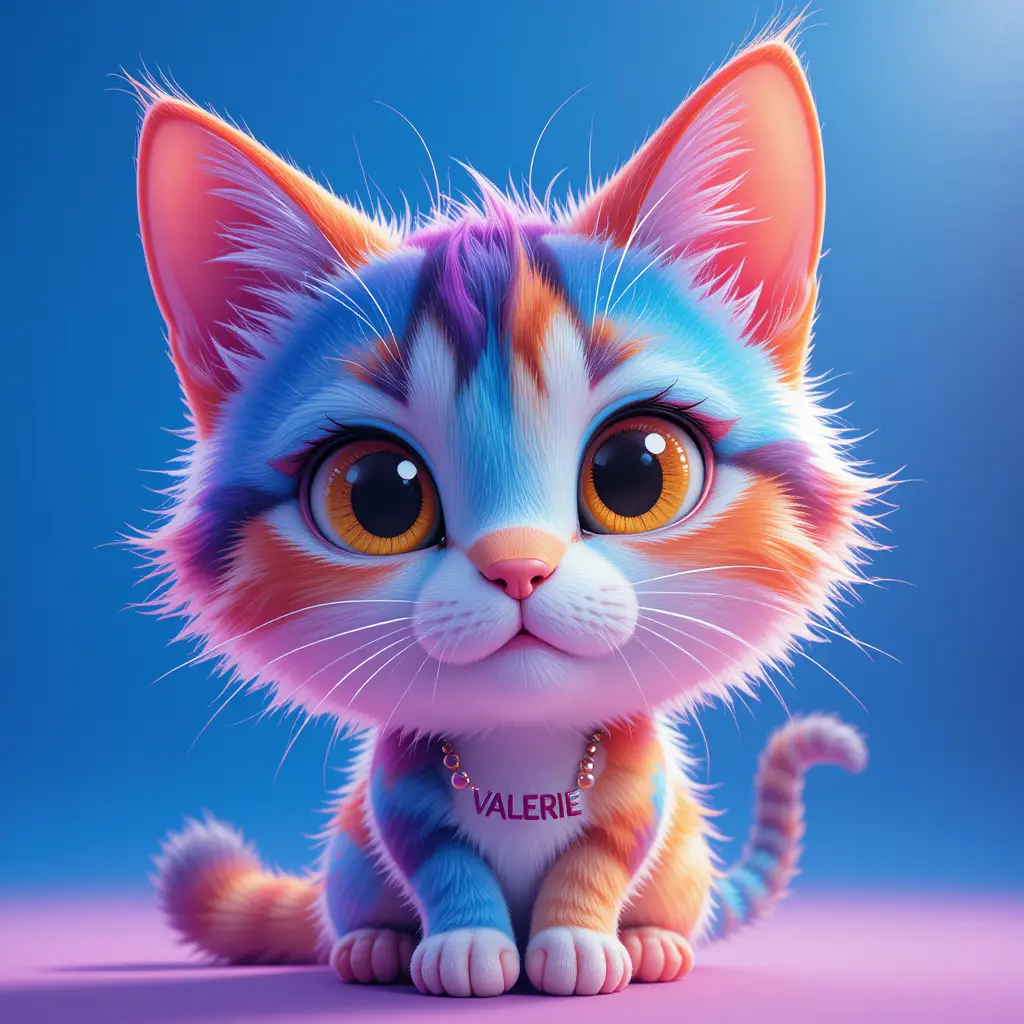 Bunte Anime-Katze auf leuchtend blauem Hintergrund für Mädchen