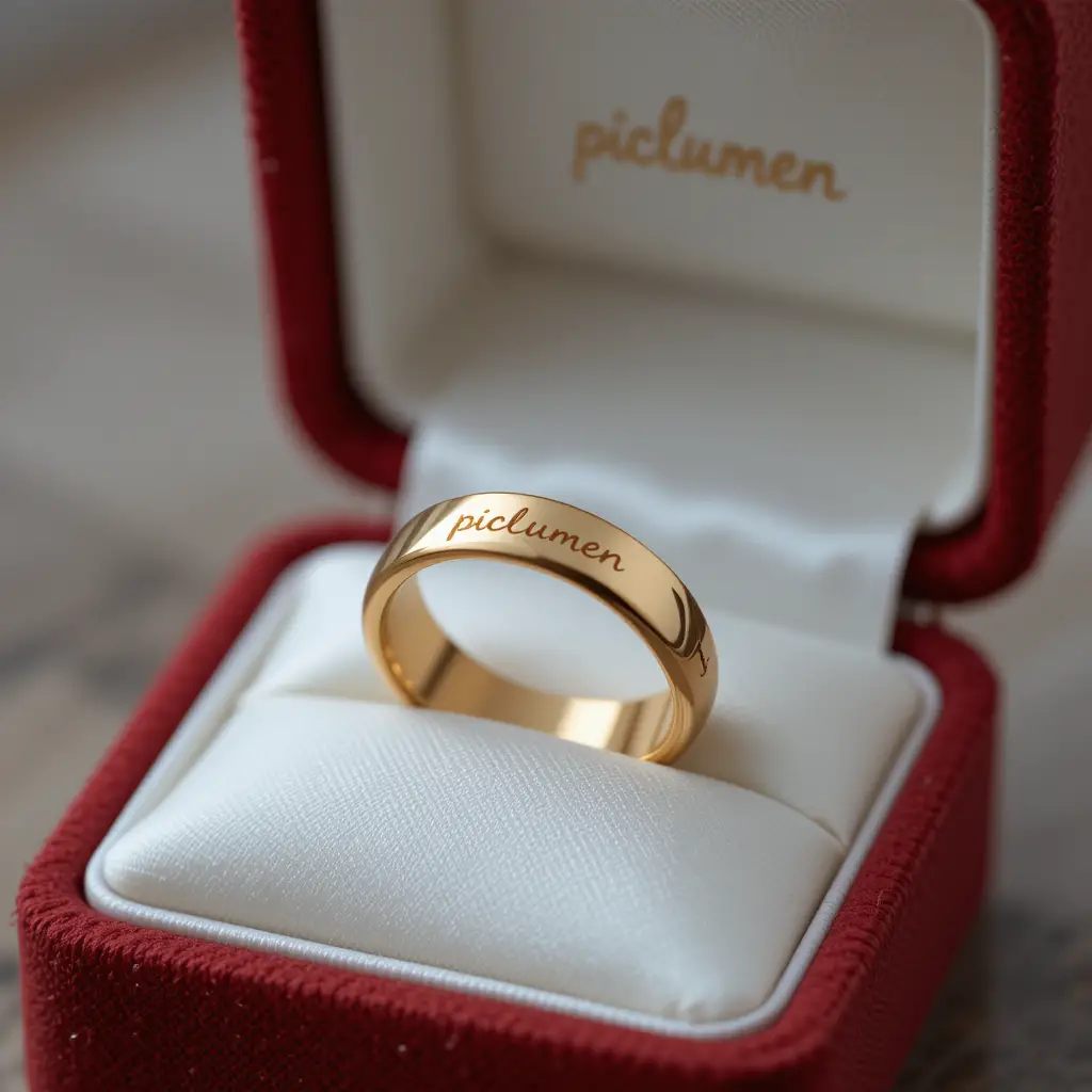 Goldring auf Satin-Kissen in roter Schmuckschatulle