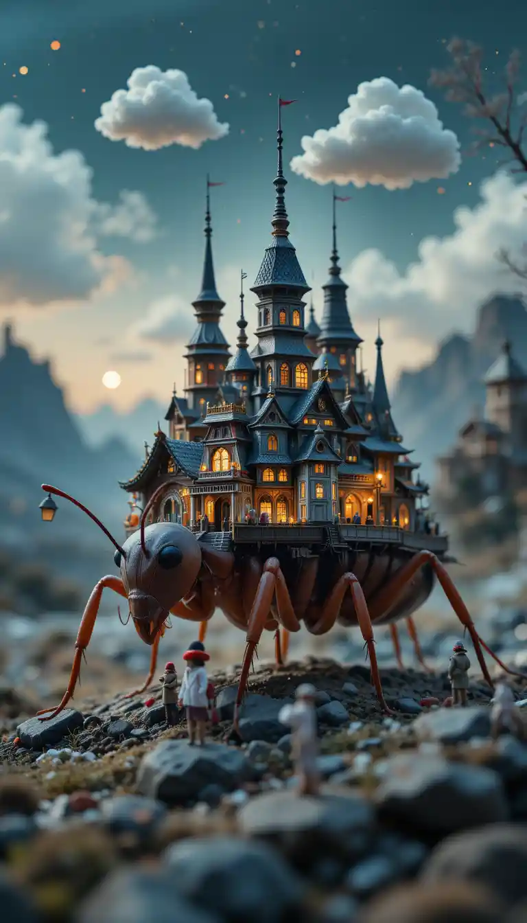 Miniature Futuristic City On The Back Of An Ant