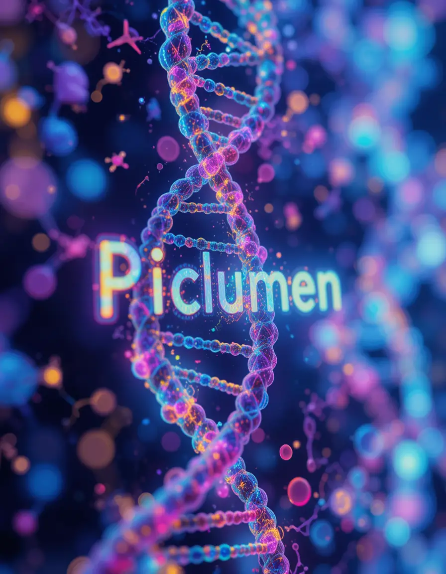 ADN microscopique néon formant le mot Piclumen