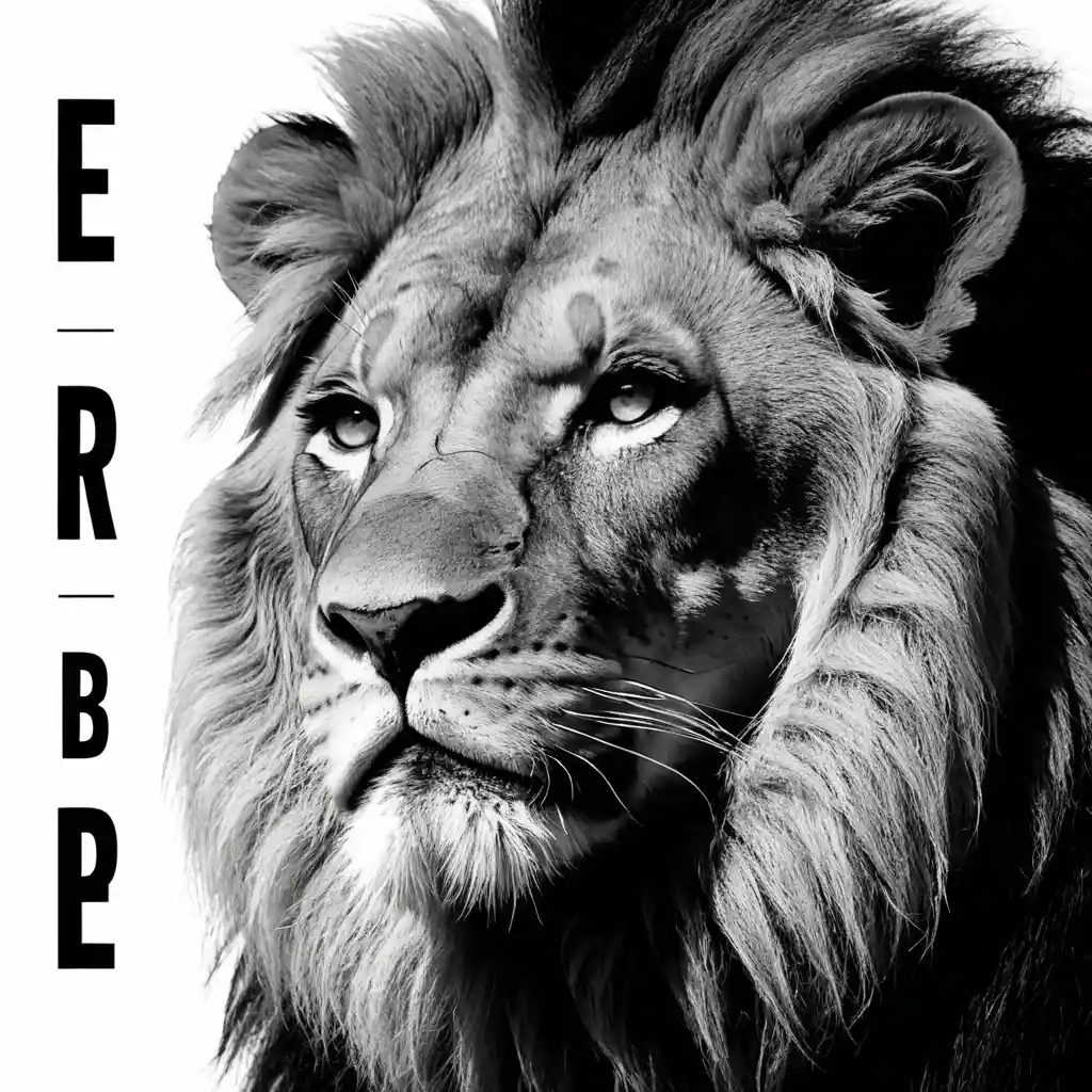 黑白獅子肖像搭配「Be Brave」文字設計