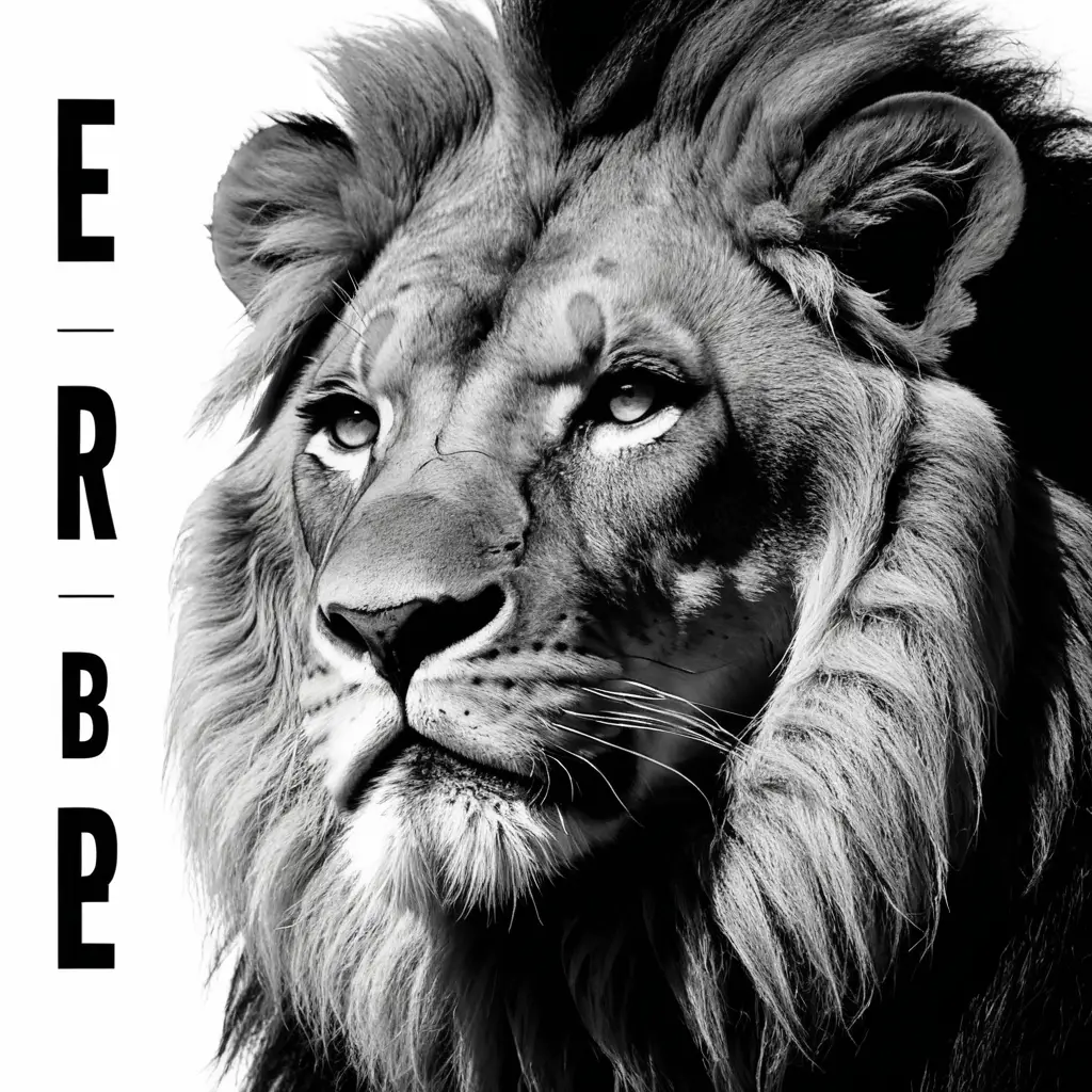 Black and white lion portrait with be brave typography