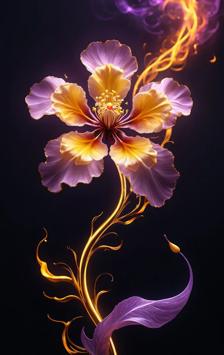 Fleur de cerisier dorée sur fond blanc abstrait