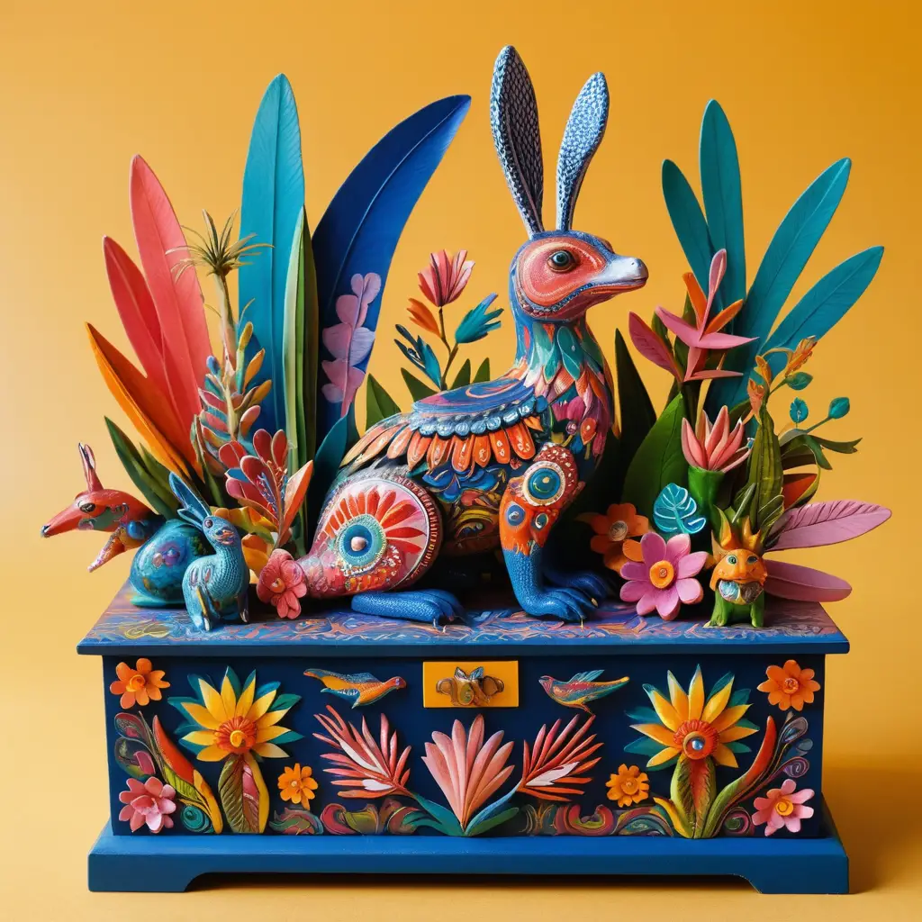 Colorato mondo messicano di alebrijes pieno di animali festosi