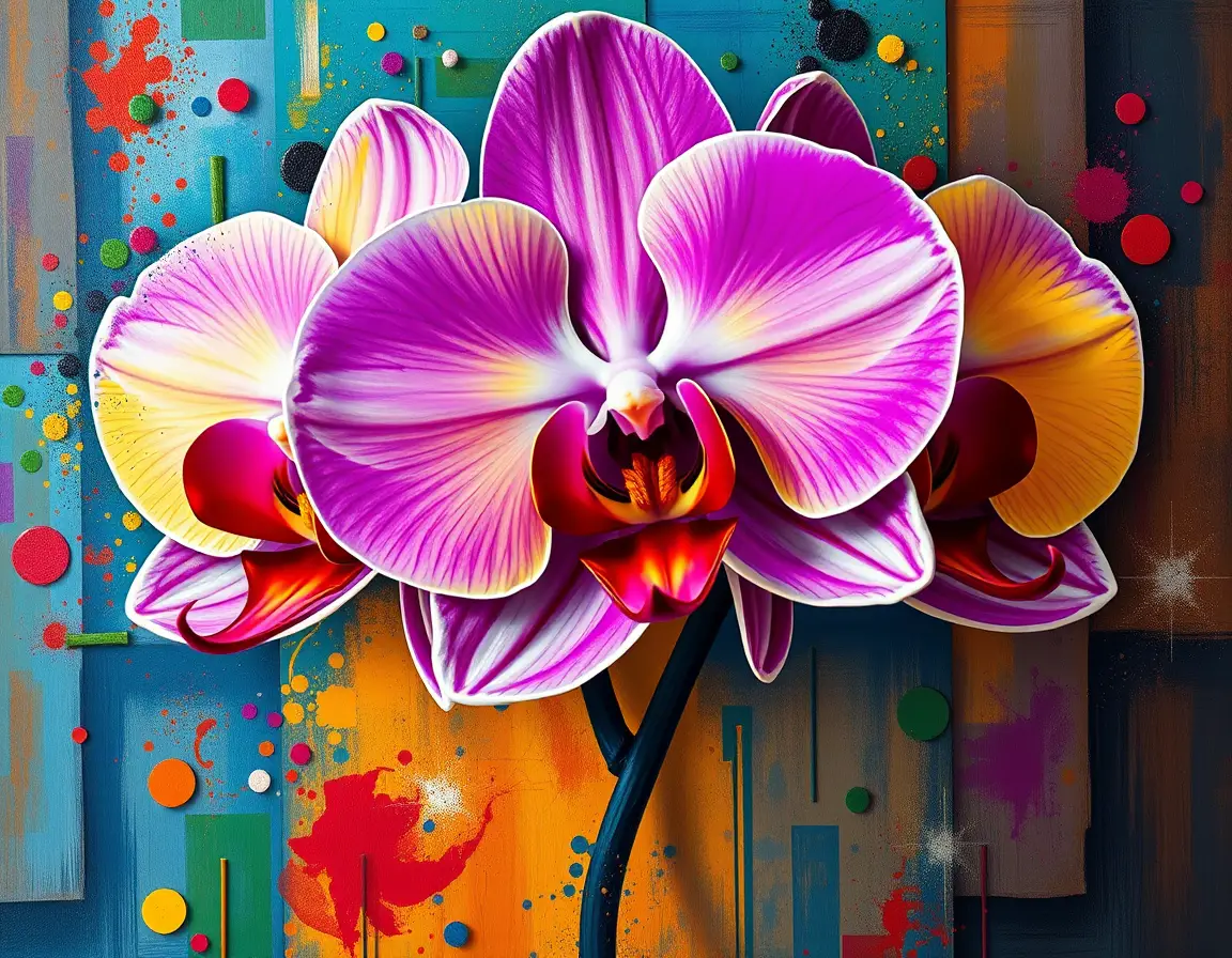 Ritratto cubista di orchidea con texture a mosaico espressive