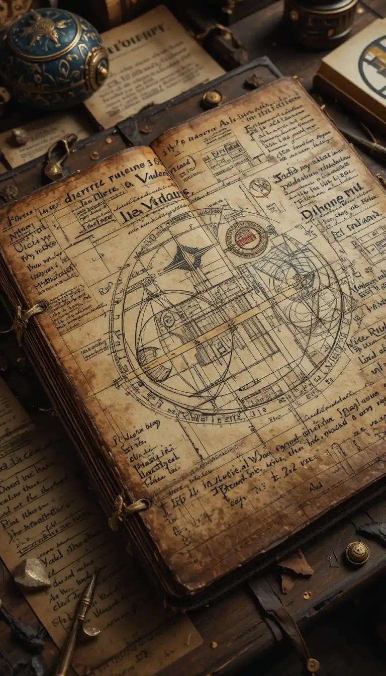 Ancient Leather Manuscript On A Worn Wooden Desk