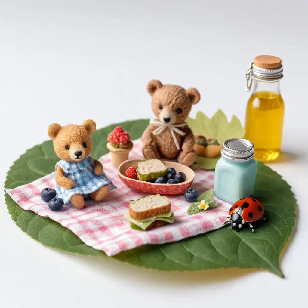 Winzige Babytierchen bei einem süßen Picknick auf einem Blatt