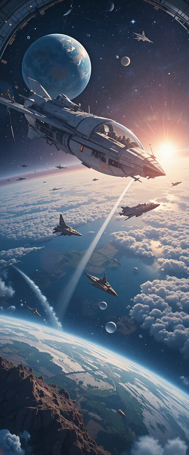 Vaisseau spatial survolant la Terre vu à travers un hublot spatial