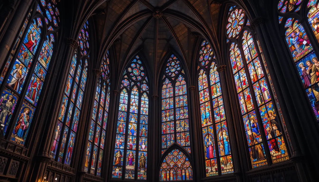 Vetrate colorate all'interno di una cappella parigina
