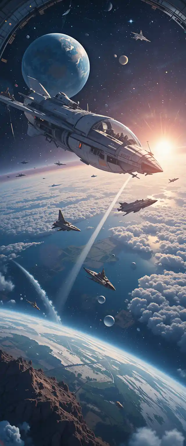 Spaceship Flying Over Earth Seen Through A Space Window