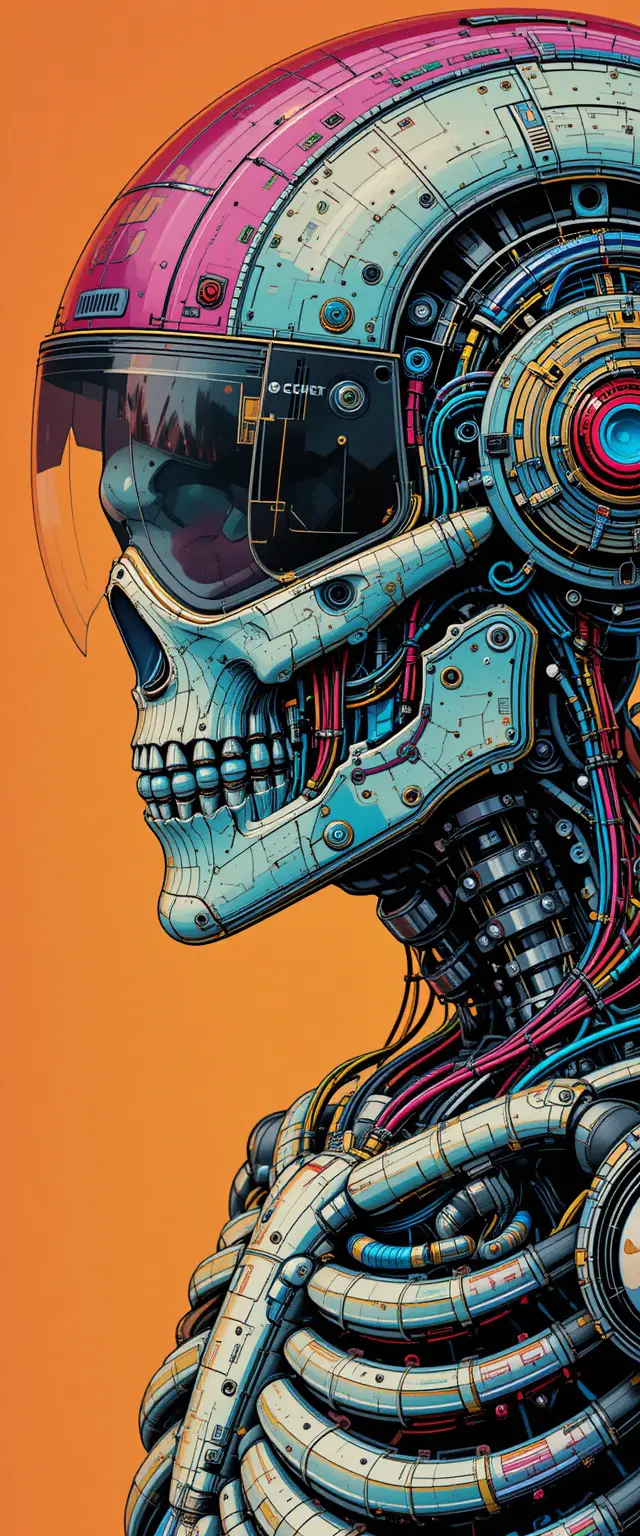 Cyberpunk-Cyborg-Schädelporträt mit mechanischem Helm