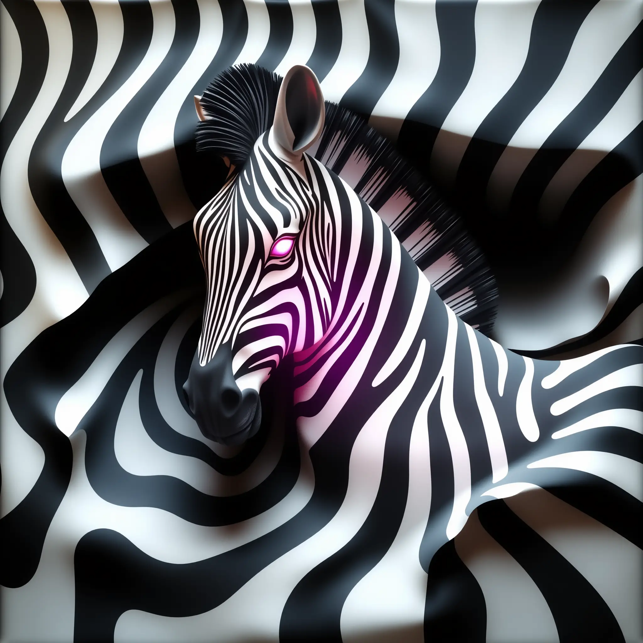 Op-Art-Zebraskulptur mit kräftigem, dynamischem Bewegungsmuster