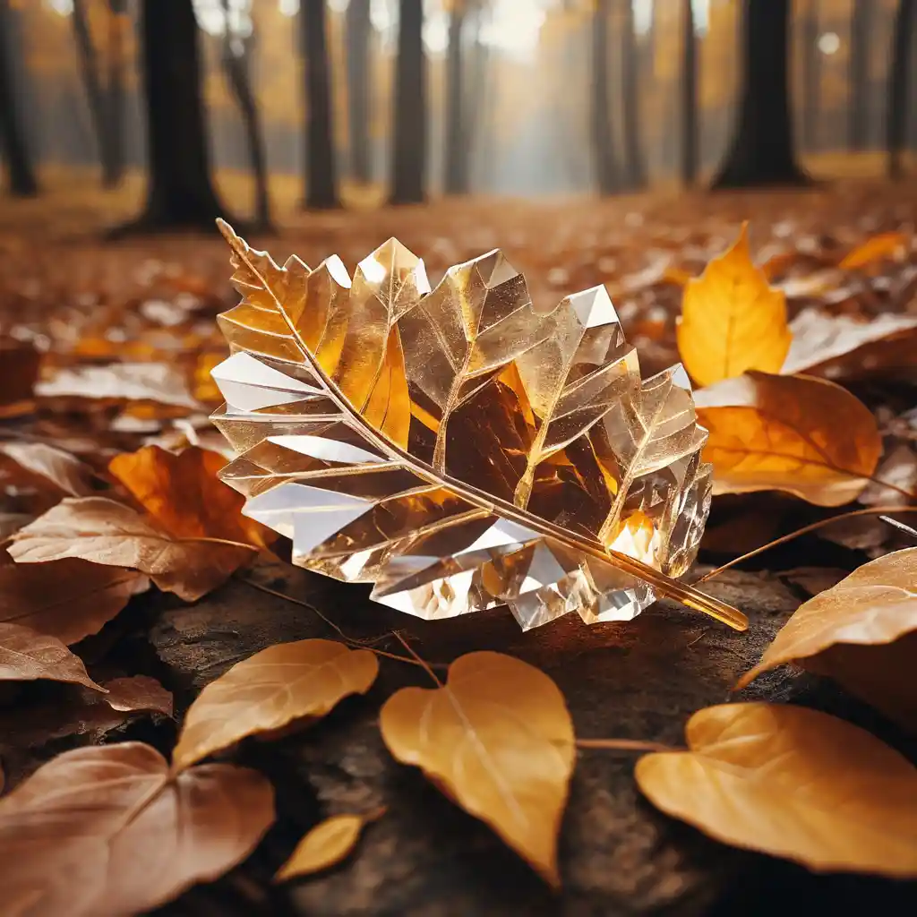 Cristallo luminoso adagiato su una foglia caduta nella natura