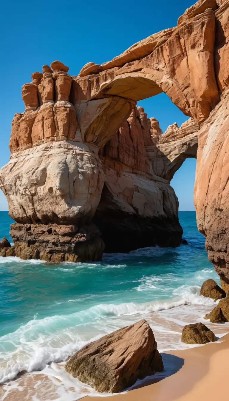Arc rocheux côtier au-dessus d’un bassin de marée turquoise