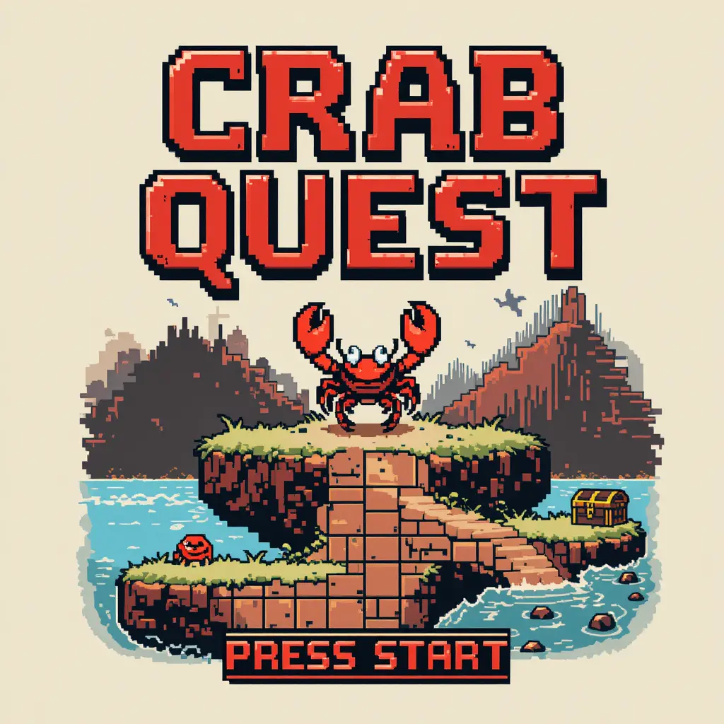 Pixel Art Krabben-Quest Overworld-Karte T-Shirt Design