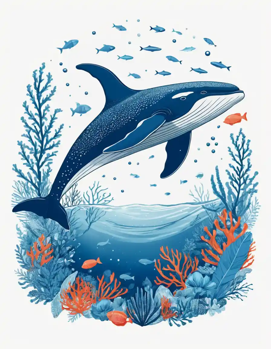 Modern vector humpback whale beneath the ocean surface