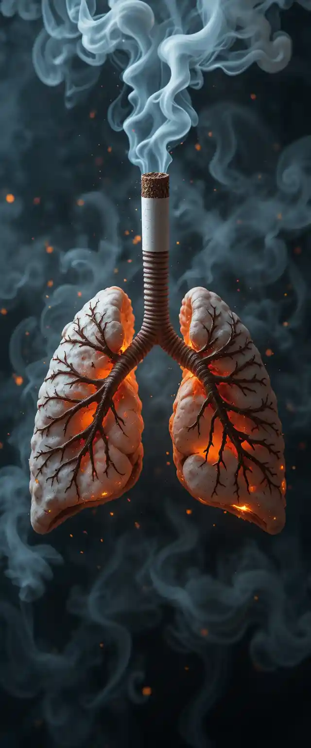 Cigarette Smoke Shaping Into Human Lungs In Dark Air