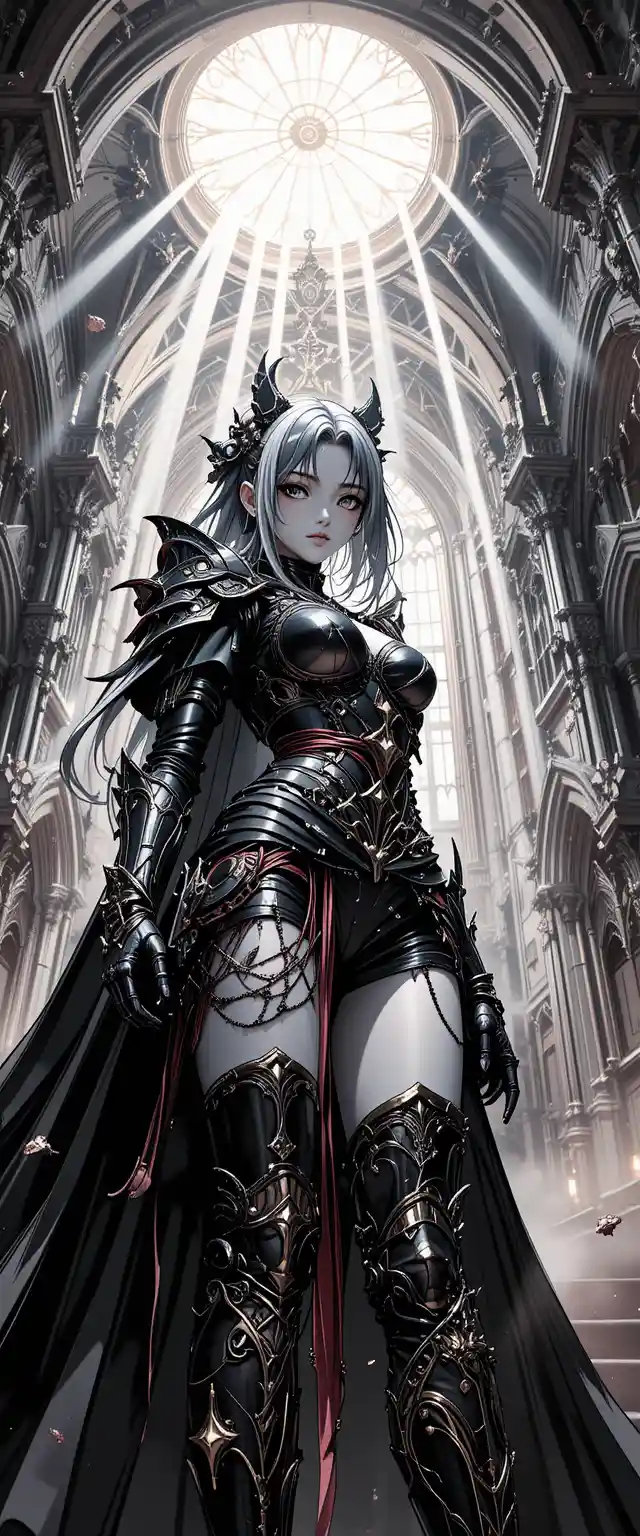 Guerriera anime in chiesa gotica vista dal basso