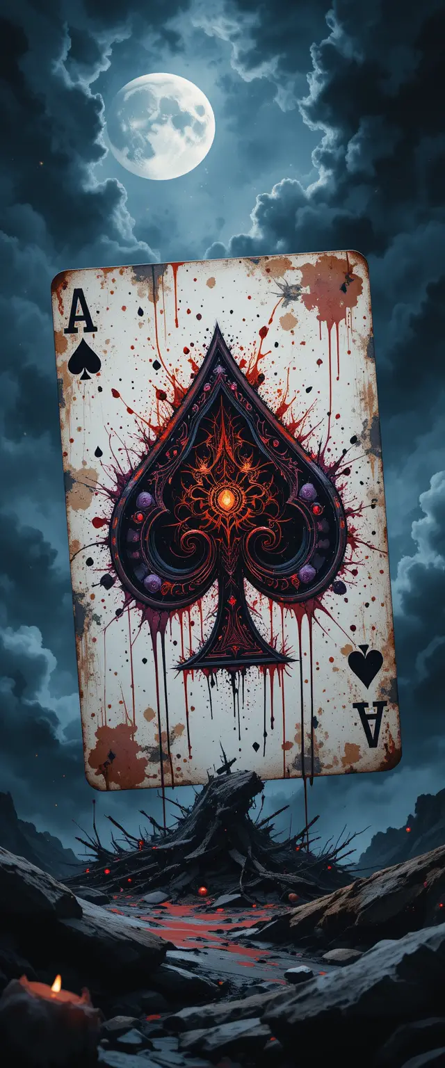 Mystical ace of spades in gothic watercolor art