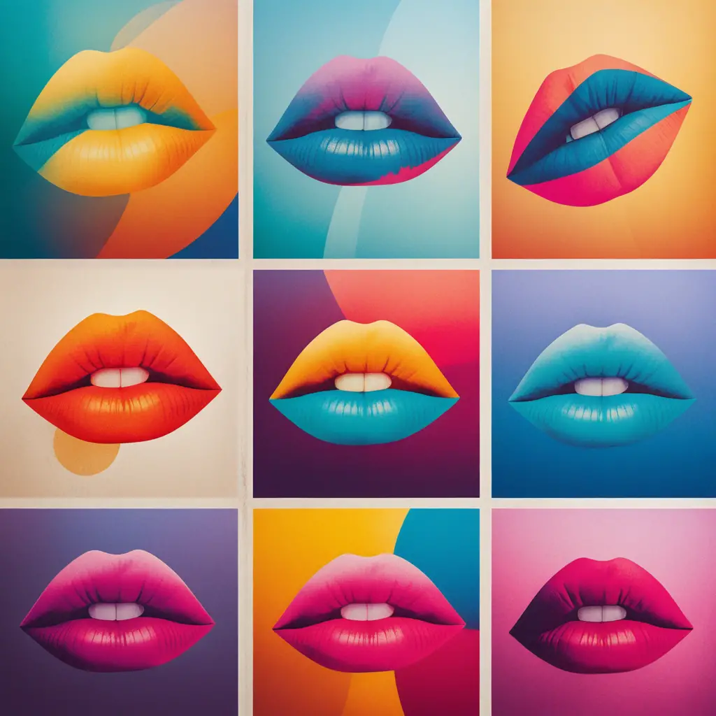 Poster vintage di labbra pop art con audace design geometrico