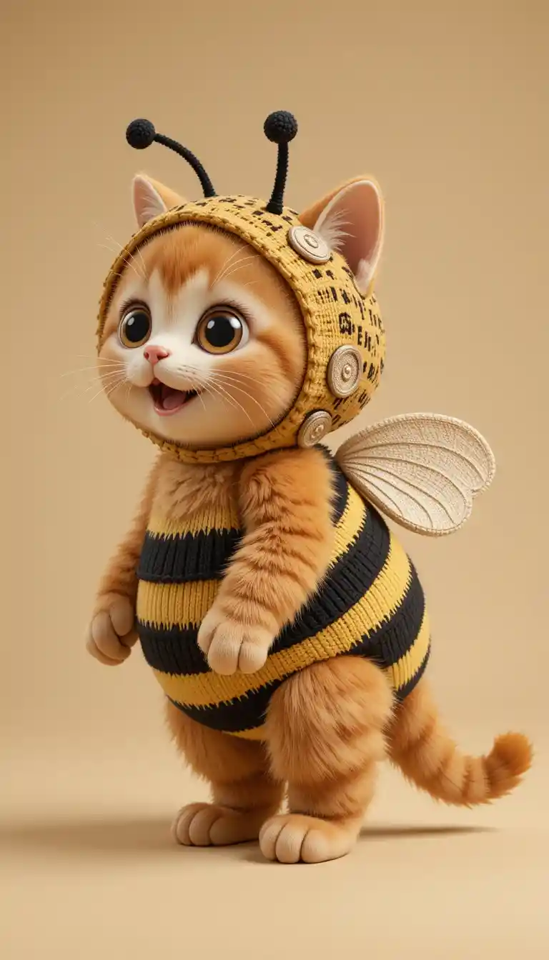Chubby Orange Tabby Kitten In Handmade Bee Costume Turnaround