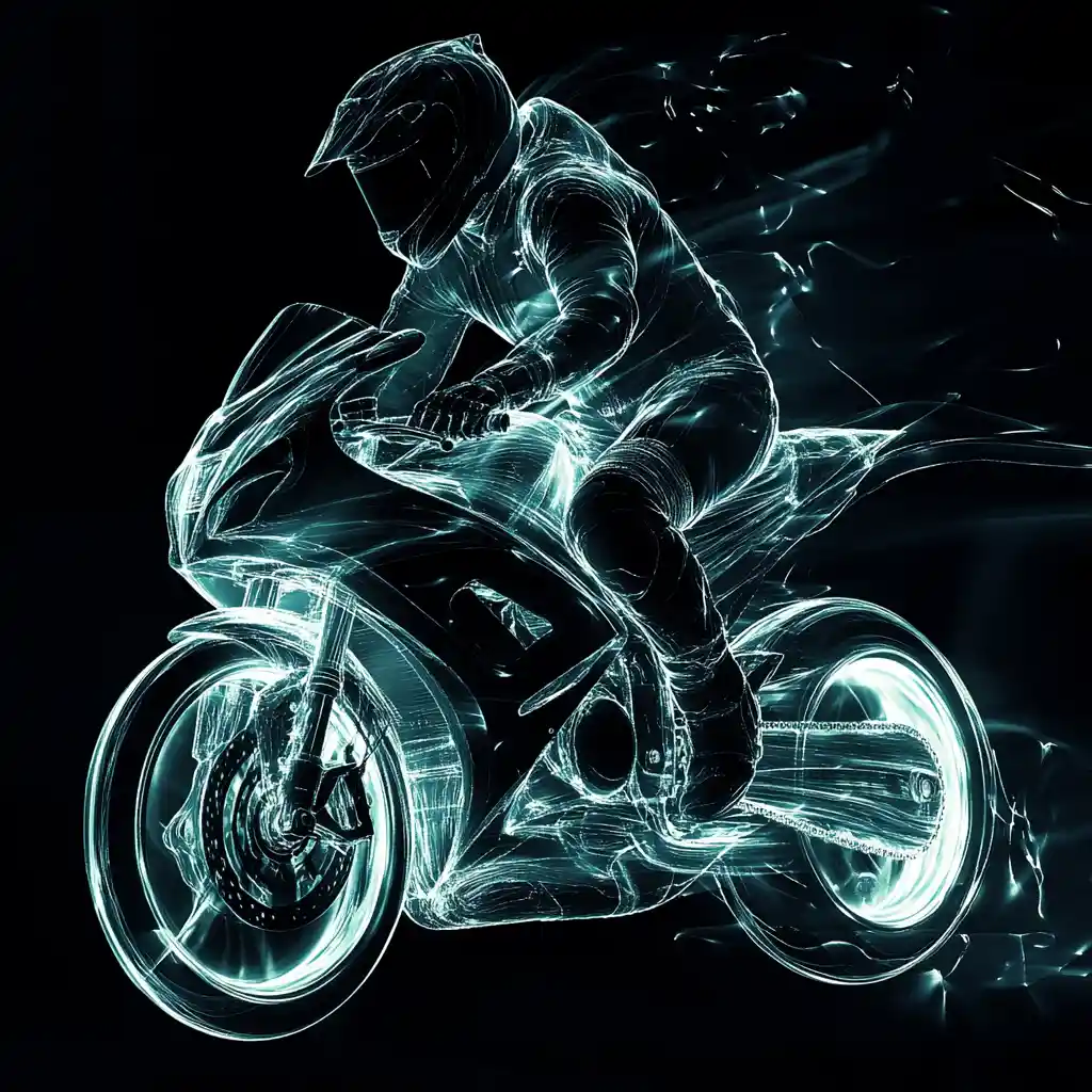 Motorcyclist Silhouette Surrounded By Flowing Abstract Air Ribbons