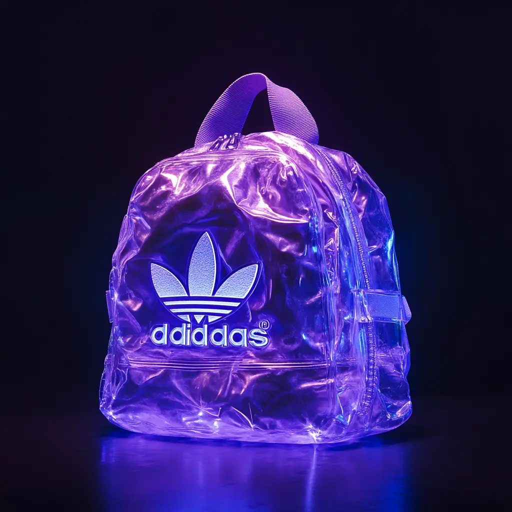 Lila Adidas Ice Rucksack vor sauberem, einfarbigem Hintergrund