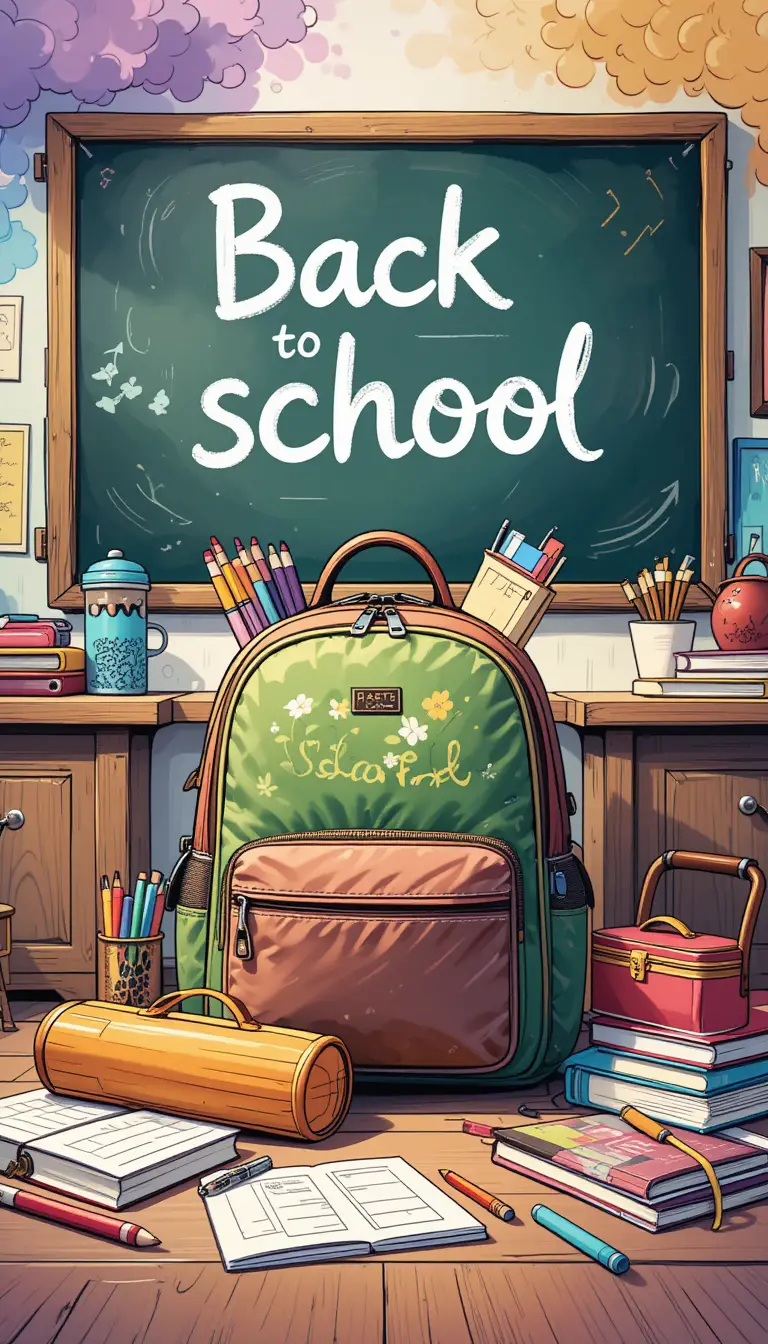 新学期の教室イラストと学用品