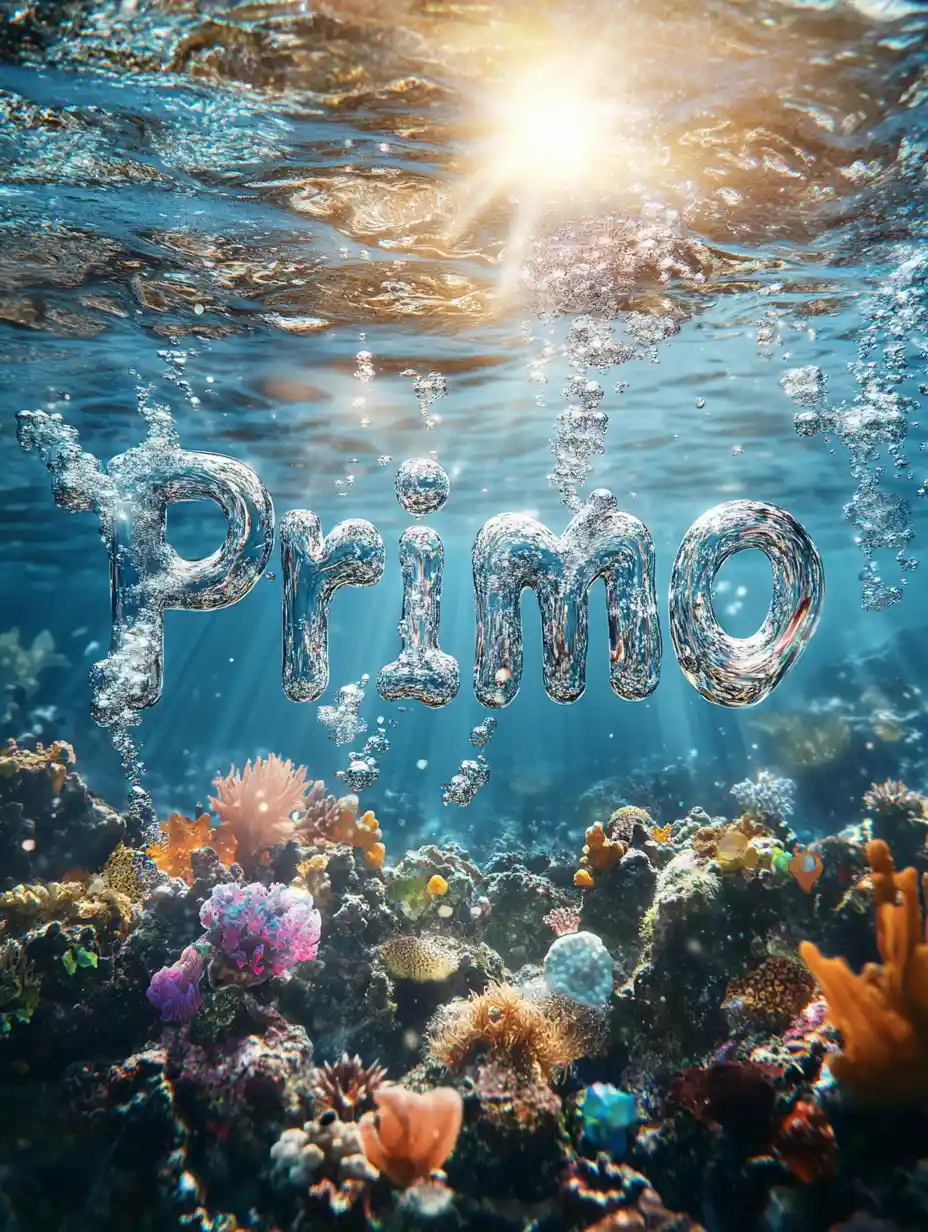 Primo word formed by water bubbles underwater