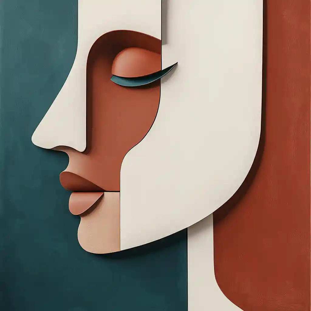 Abstract Geometric Face In Warm Terracotta And Ivory Tones