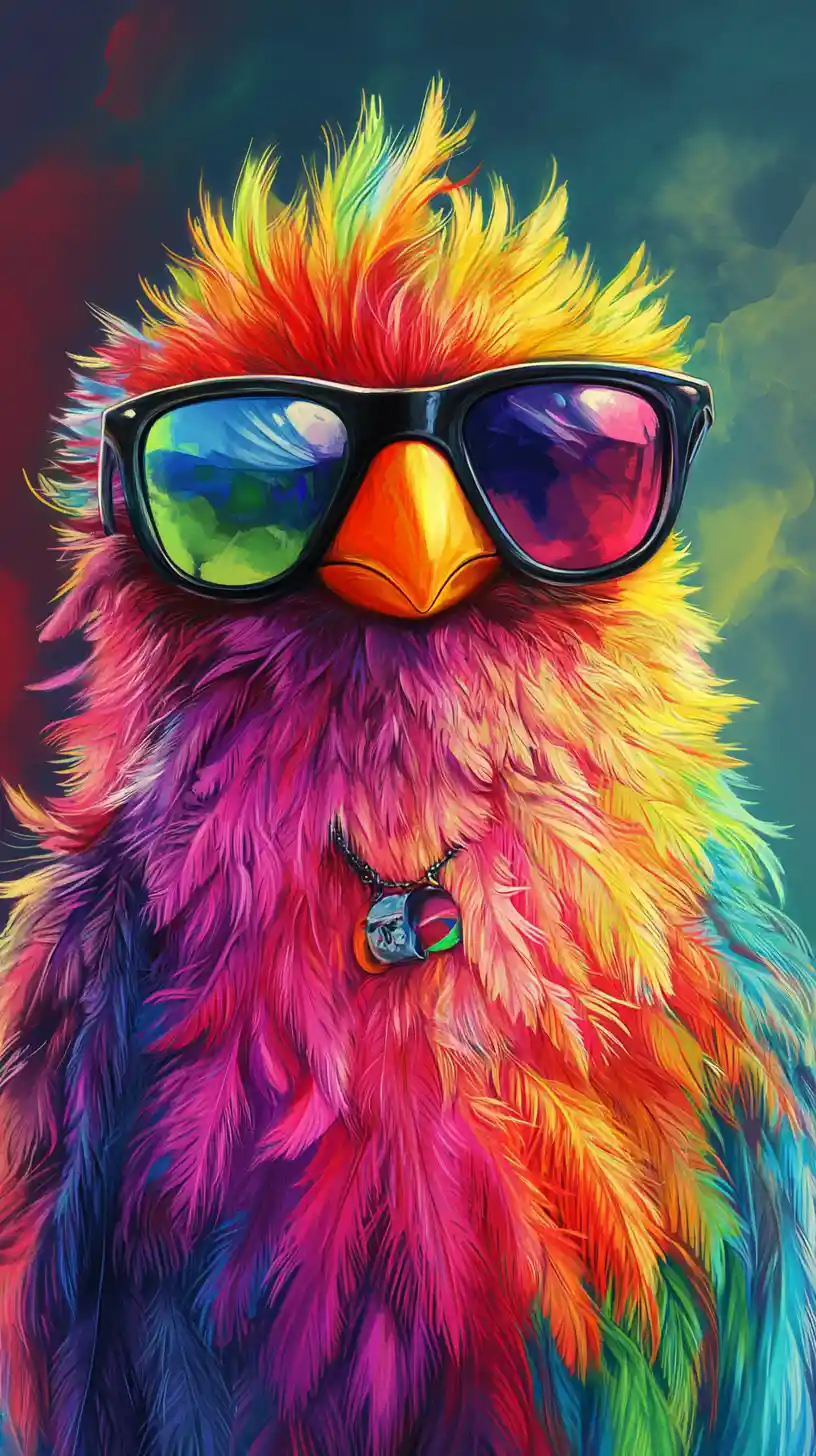 Playful Rainbow Cartoon Bird Wearing Black Sunglasses