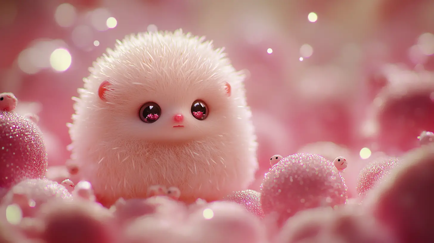 Adorable round fantasy creature with soft pastel fur